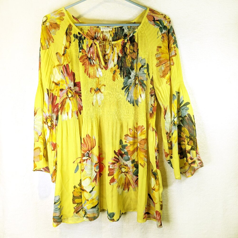 Vintage Boho Lightweight Yellow and Floral Blouse